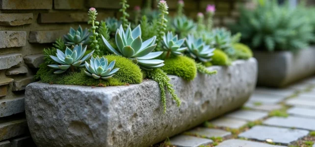 Idées et conseils pour aménager une auge en pierre avec des plantes faciles d’entretien