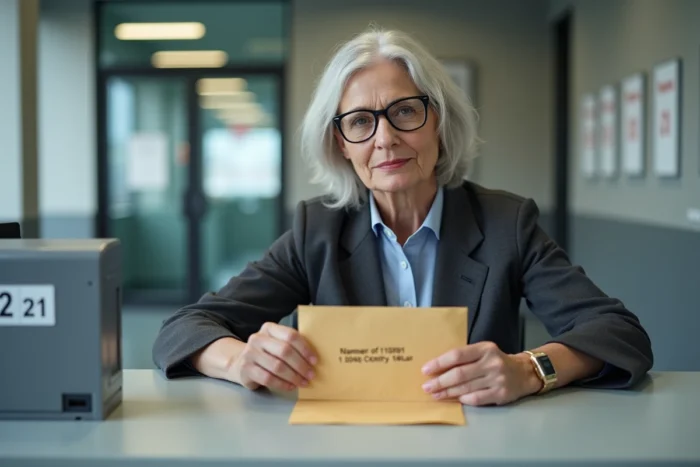 Femme déposant une lettre recommandée de résiliation d'assurance habitation à La Poste