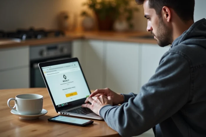 Homme récupérant l'accès à son compte Dialogys Renault depuis son domicile avec une vérification par SMS