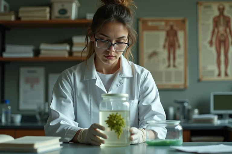 Scientifique examinant un spécimen en laboratoire de recherche universitaire, illustration de l'enquête scientifique sur les phénomènes inexpliqués